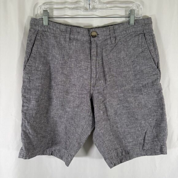 Broletto Linen Blend Shorts Men's 32 W Grey Button Zip Chino 9" Inseam - Picture 1 of 8